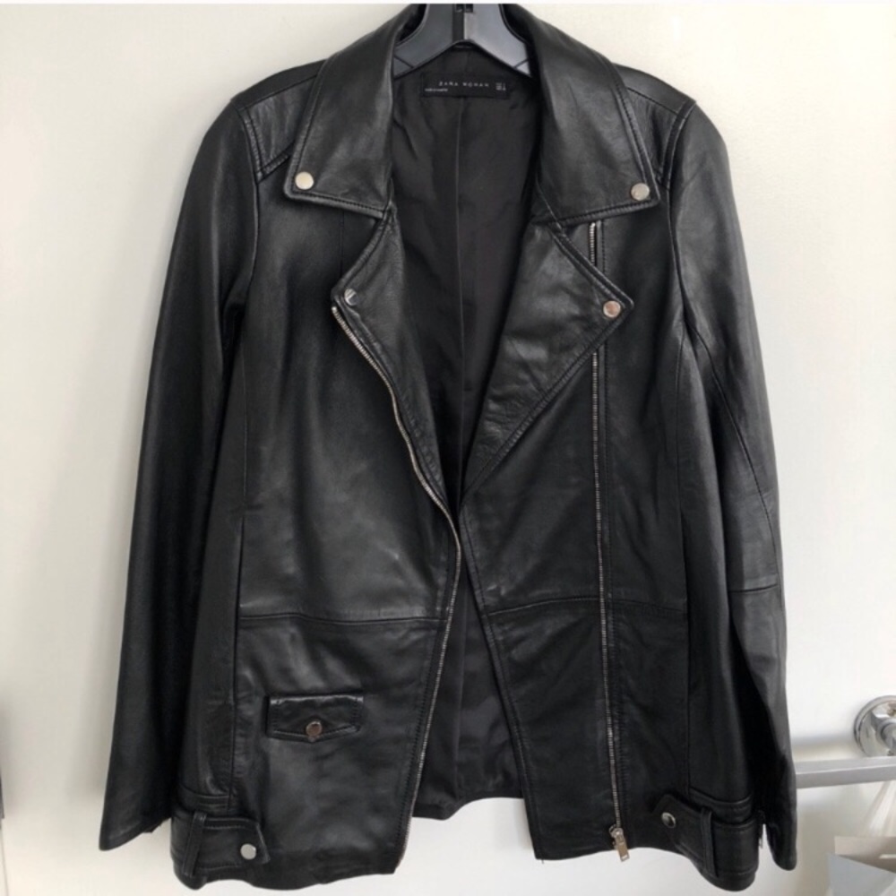 Oversized black biker jacket-Zara